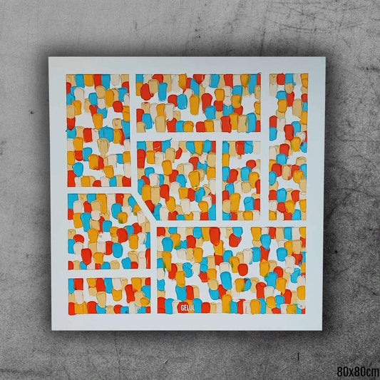 Quartier Printanier - 80x80cm - 2024 - Tableau abstrait moderne coloré géométrique