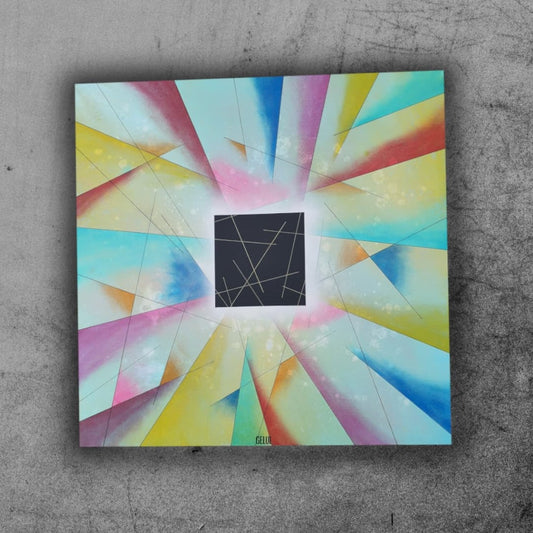 Cube - 80x80cm - 2021 - Tableau abstrait géométrique coloré